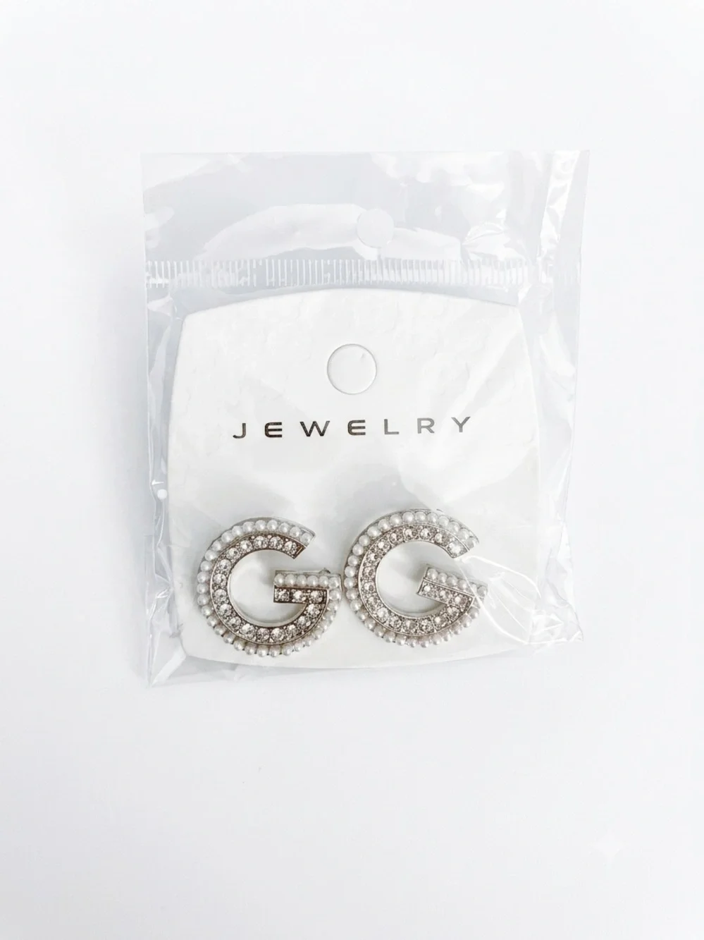 GG Crystal and faux pearl Logo Stud Earrings - Silver, NEW